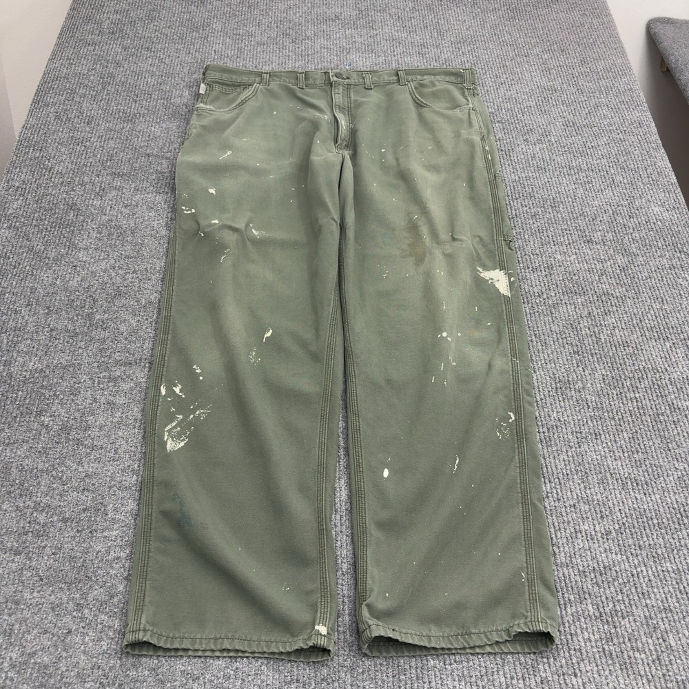 Carhartt Work Pants Men 44x32 Green Cotton Nylon Flame Resistant Painter Utility
